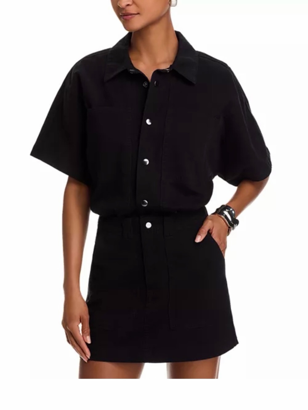 pistola Black DENIM Short-Sleeve Button Shirt Mini Dress